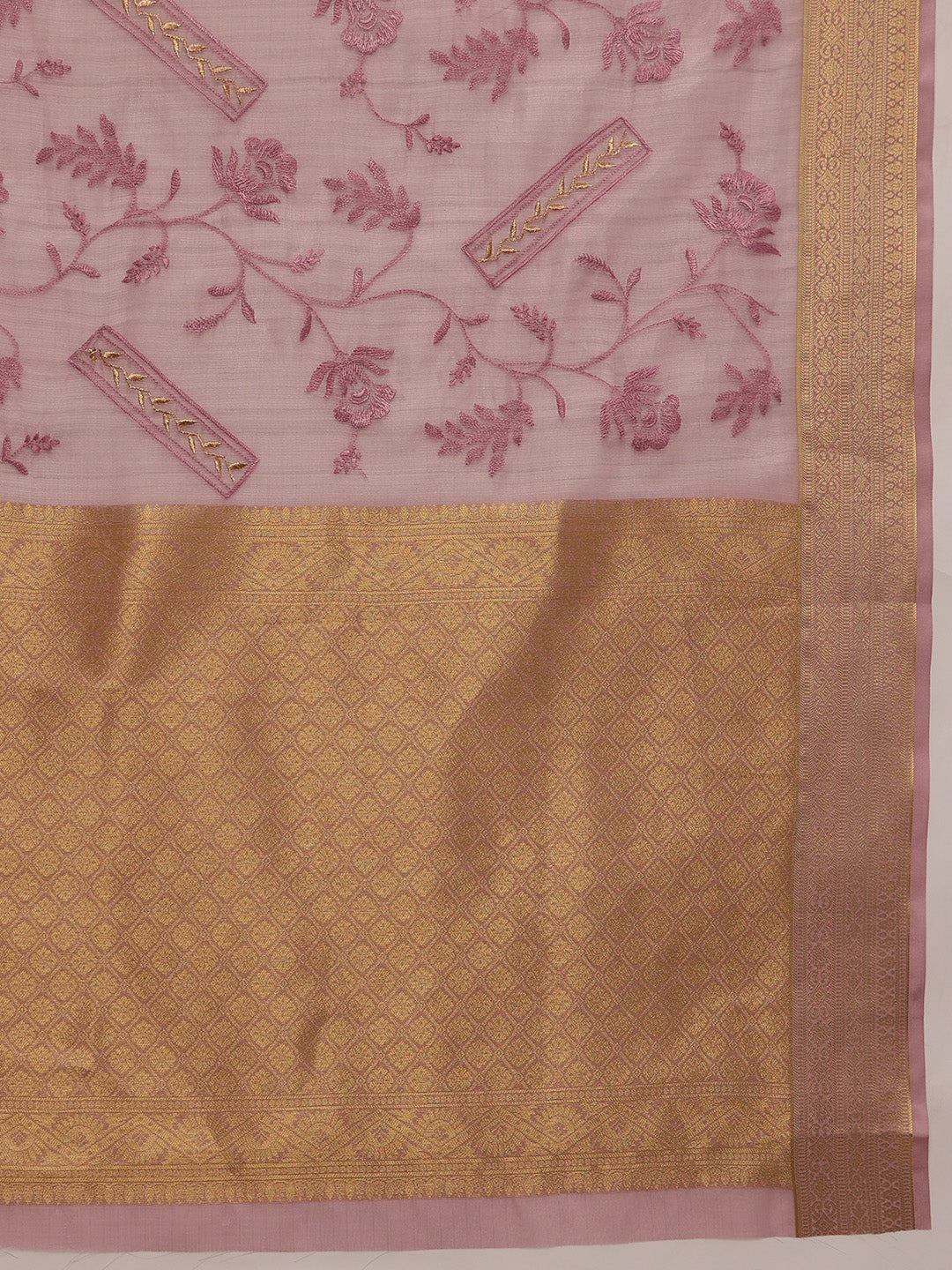 Pink Kota Doria Embroidered Floral Saree with Unstitched Blouse - Hiral Fashion