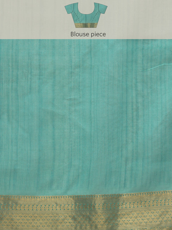 Turquoise Kota Doria Embroidered Floral Saree with Unstitched Blouse - Hiral Fashion