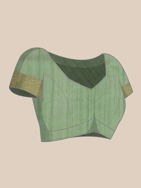 Green Kota Doria Embroidered Floral Saree with Unstitched Blouse - Hiral Fashion