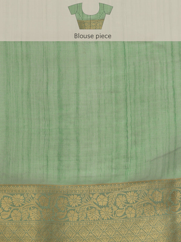 Green Kota Doria Embroidered Floral Saree with Unstitched Blouse - Hiral Fashion