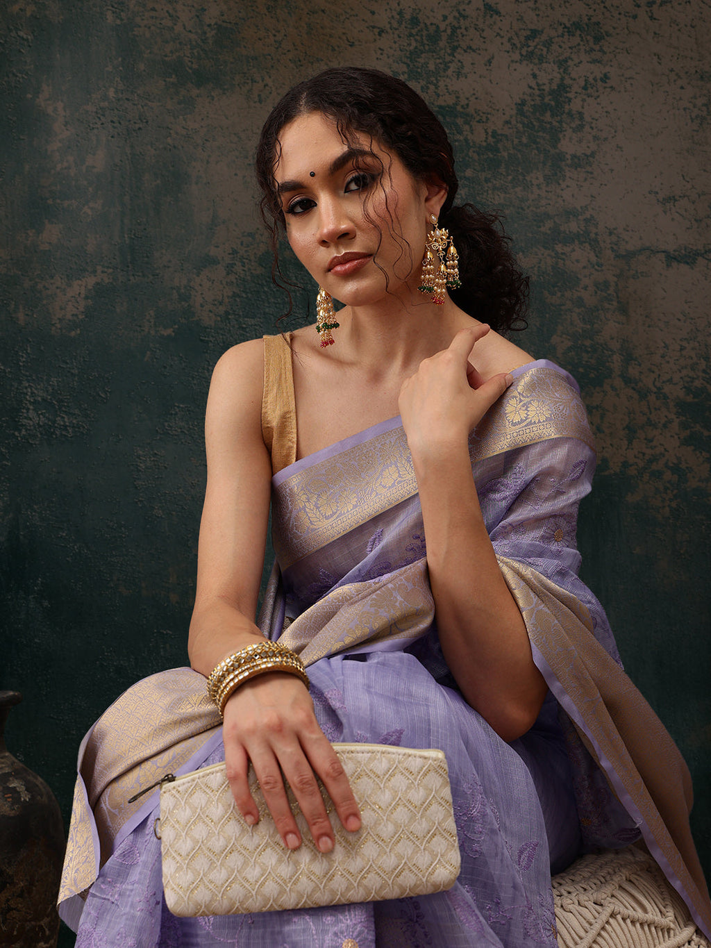 Lavender Kota Doria Embroidered Floral Saree with Unstitched Blouse - Hiral Fashion