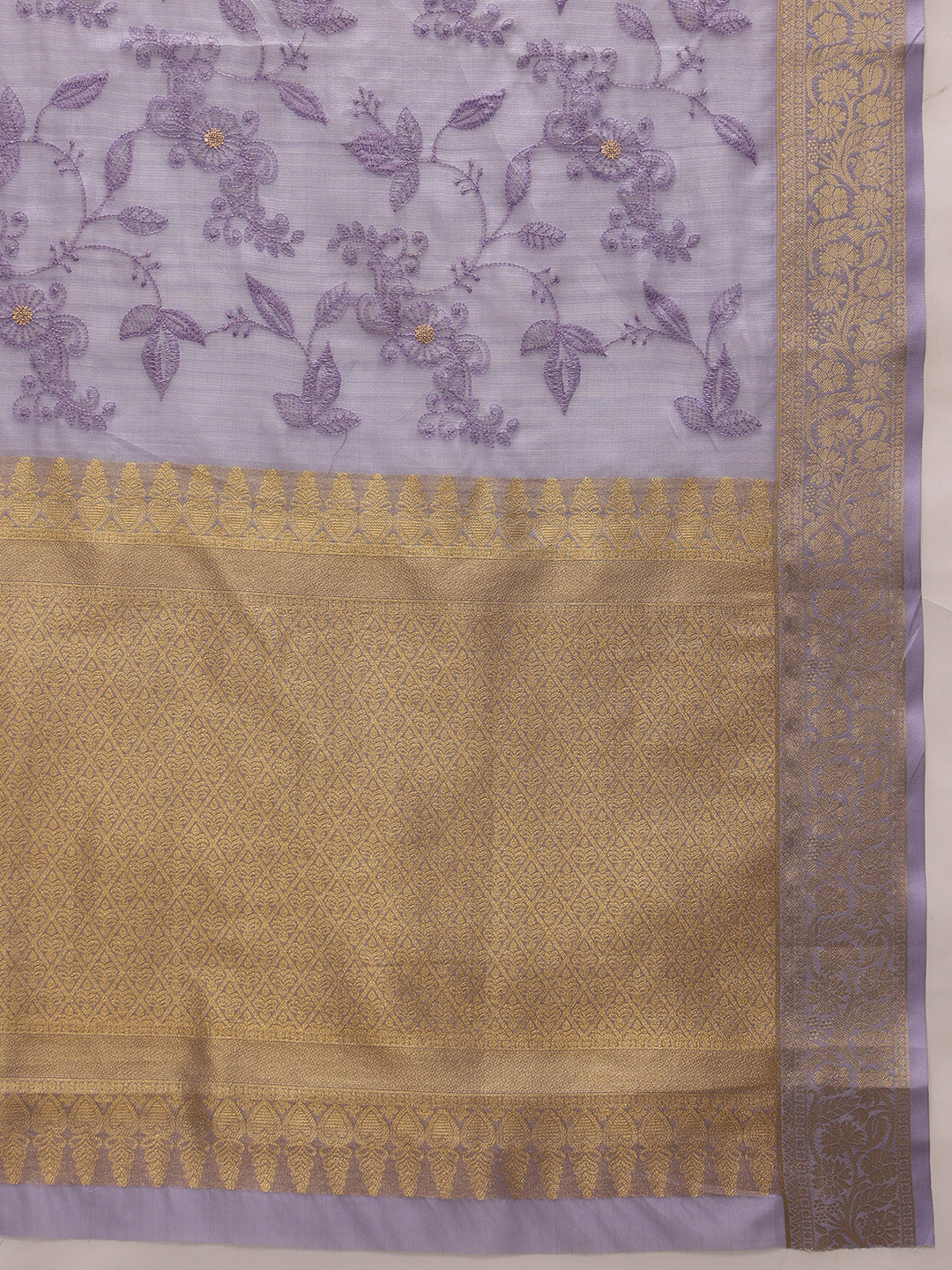 Lavender Kota Doria Embroidered Floral Saree with Unstitched Blouse - Hiral Fashion