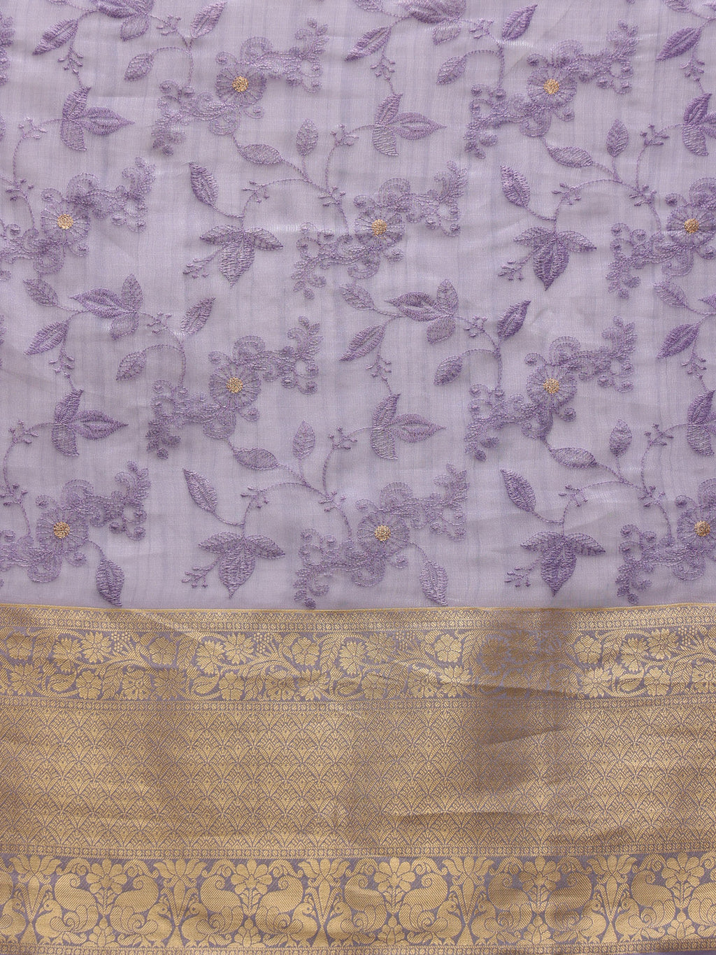Lavender Kota Doria Embroidered Floral Saree with Unstitched Blouse - Hiral Fashion