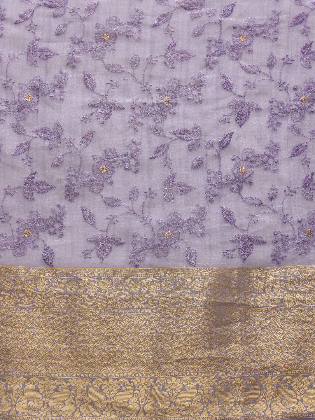 Lavender Kota Doria Embroidered Floral Saree with Unstitched Blouse - Hiral Fashion