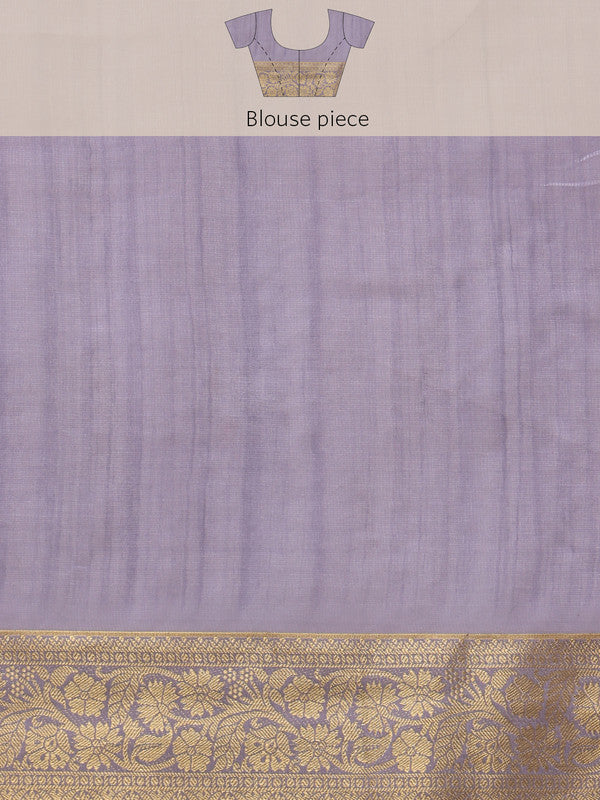 Lavender Kota Doria Embroidered Floral Saree with Unstitched Blouse - Hiral Fashion