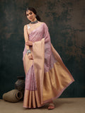 Pink Kota Doria Embroidered Floral Saree with Unstitched Blouse - Hiral Fashion
