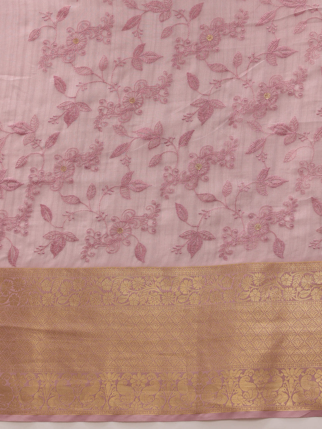 Pink Kota Doria Embroidered Floral Saree with Unstitched Blouse - Hiral Fashion