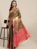 Black Brocade Woven Zari Design Paisely Saree with Unstitched Blouse - Hiral Fashion