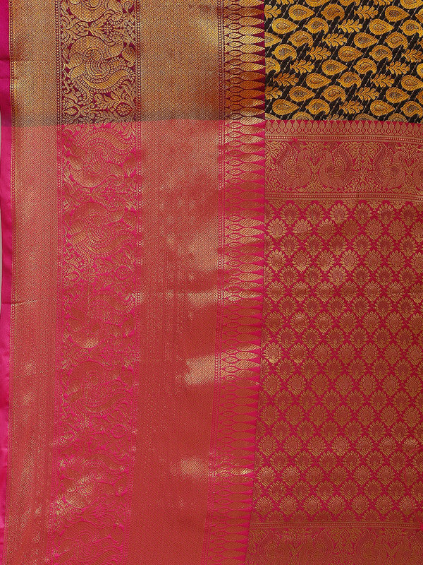 Black Brocade Woven Zari Design Paisely Saree with Unstitched Blouse - Hiral Fashion