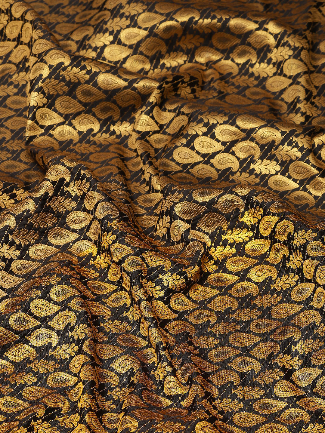 Black Brocade Woven Zari Design Paisely Saree with Unstitched Blouse - Hiral Fashion