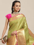 Green Brocade Woven Zari Design Paisely Saree with Unstitched Blouse - Hiral Fashion