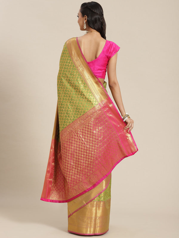 Green Brocade Woven Zari Design Paisely Saree with Unstitched Blouse - Hiral Fashion
