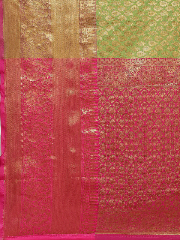 Green Brocade Woven Zari Design Paisely Saree with Unstitched Blouse - Hiral Fashion