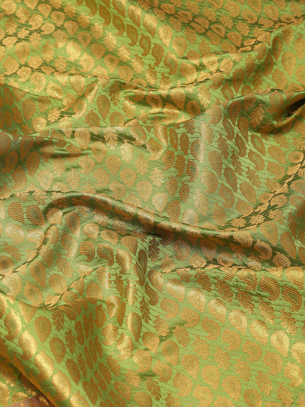 Green Brocade Woven Zari Design Paisely Saree with Unstitched Blouse - Hiral Fashion