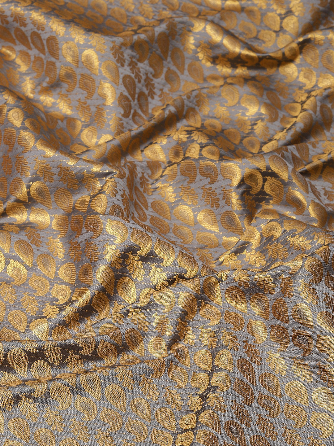 Gray Brocade Woven Zari Design Paisely Saree with Unstitched Blouse - Hiral Fashion