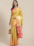 Yellow Brocade Woven Zari Design Paisely Saree with Unstitched Blouse - Hiral Fashion