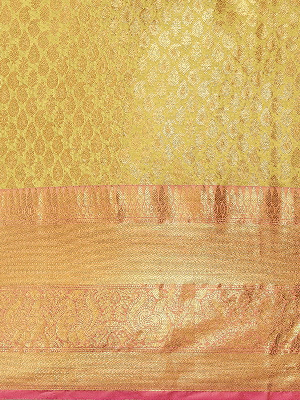 Yellow Brocade Woven Zari Design Paisely Saree with Unstitched Blouse - Hiral Fashion