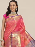 Pink Brocade Woven Zari Design Paisely Saree with Unstitched Blouse - Hiral Fashion