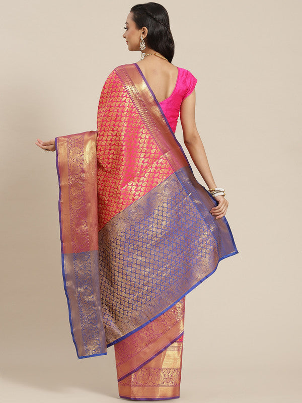 Pink Brocade Woven Zari Design Paisely Saree with Unstitched Blouse - Hiral Fashion