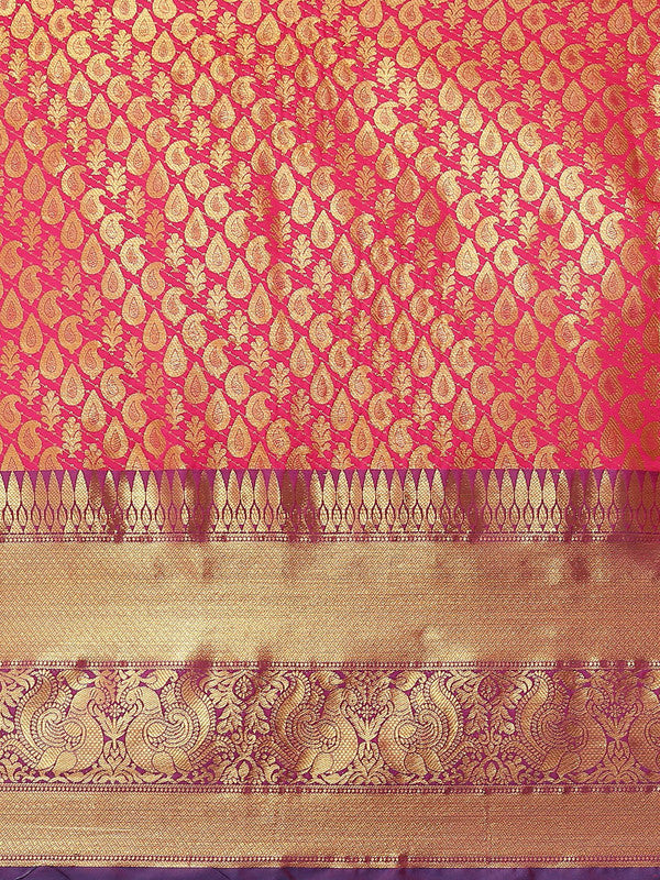 Pink Brocade Woven Zari Design Paisely Saree with Unstitched Blouse - Hiral Fashion
