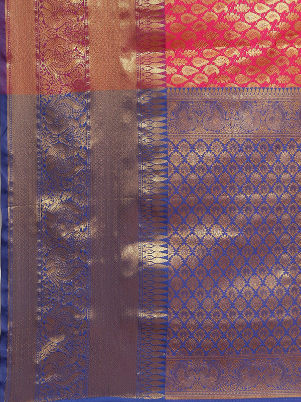 Pink Brocade Woven Zari Design Paisely Saree with Unstitched Blouse - Hiral Fashion