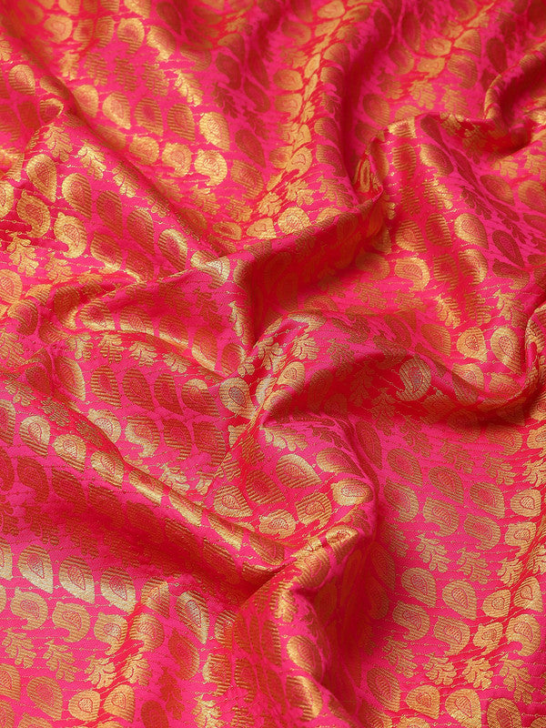 Pink Brocade Woven Zari Design Paisely Saree with Unstitched Blouse - Hiral Fashion