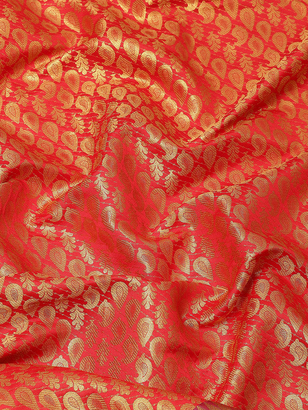 Red Brocade Woven Zari Design Paisely Saree with Unstitched Blouse - Hiral Fashion