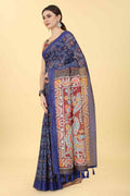 Blue Cotton Blend Printed Bandhani Saree with Unstitched Blouse - Hiral Fashion