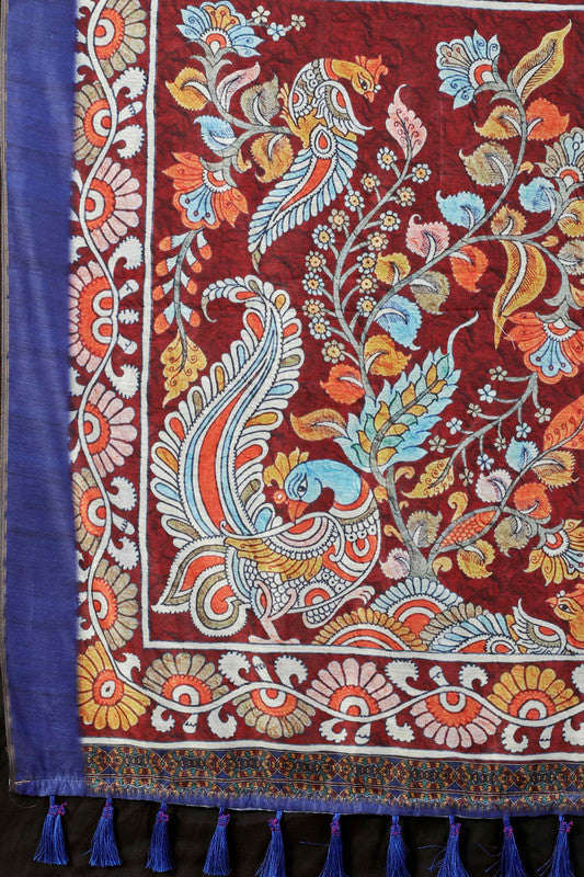 Blue Cotton Blend Printed Bandhani Saree with Unstitched Blouse - Hiral Fashion