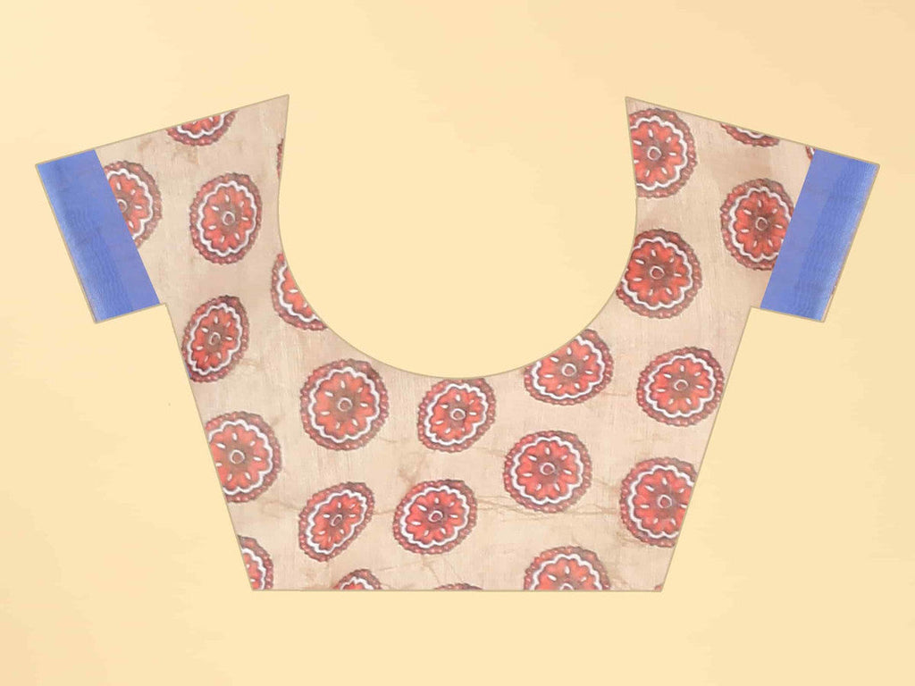 Blue Cotton Blend Printed Geomatric Saree with Unstitched Blouse - Hiral Fashion