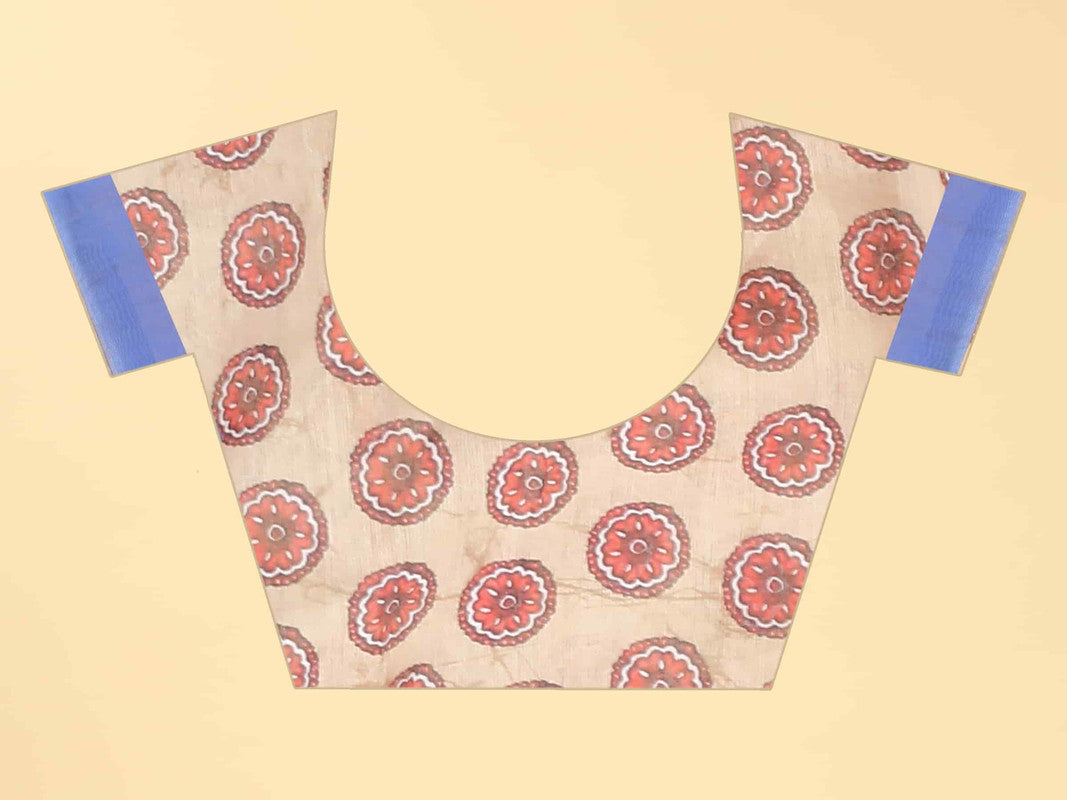 Blue Cotton Blend Printed Geomatric Saree with Unstitched Blouse - Hiral Fashion
