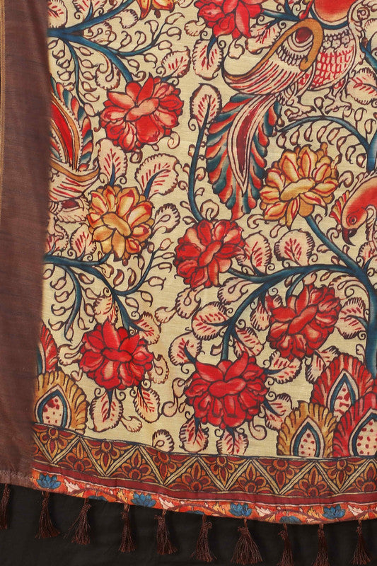 Blue Cotton Blend Printed Abstract Saree with Unstitched Blouse - Hiral Fashion