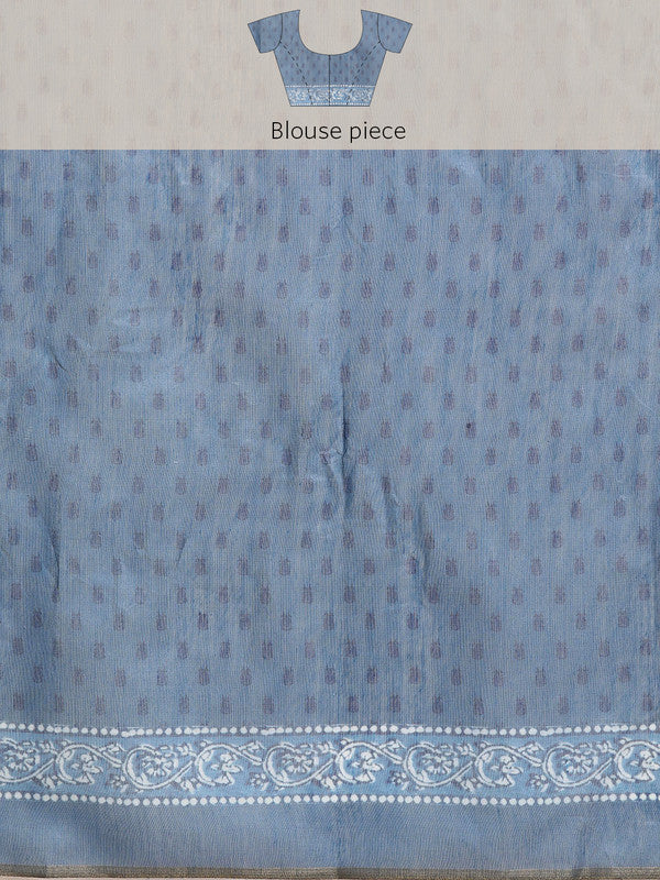 Blue Cotton Blend Printed Dabu Saree with Unstitched Blouse - Hiral Fashion