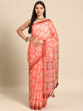 Peach Cotton Blend Printed Dabu Saree with Unstitched Blouse - Hiral Fashion