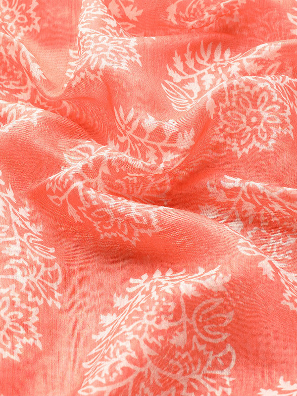 Peach Cotton Blend Printed Dabu Saree with Unstitched Blouse - Hiral Fashion
