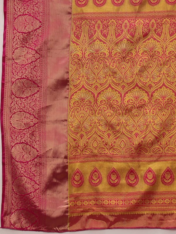 Green Pure Silk Woven Zari Design Floral Saree with Unstitched Blouse - Hiral Fashion