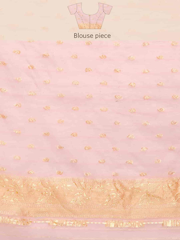 Light Pink Pure Cotton Woven Zari Design Floral Saree with Unstitched Blouse - Hiral Fashion