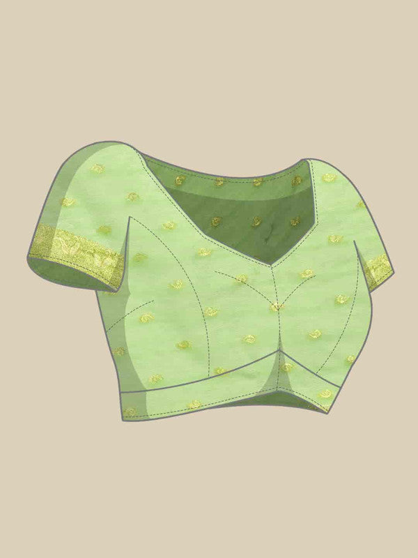 Green Pure Cotton Woven Zari Design Floral Saree with Unstitched Blouse - Hiral Fashion
