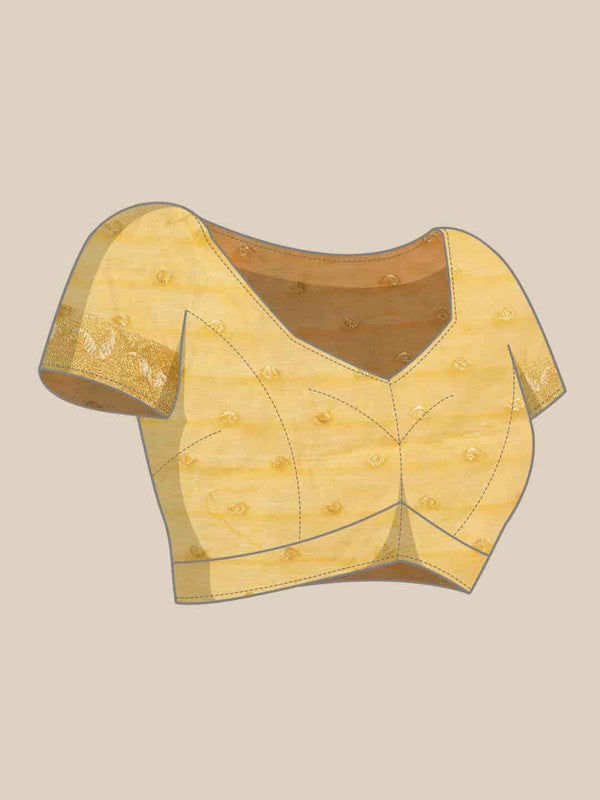 Yellow Pure Cotton Woven Zari Design Floral Saree with Unstitched Blouse - Hiral Fashion