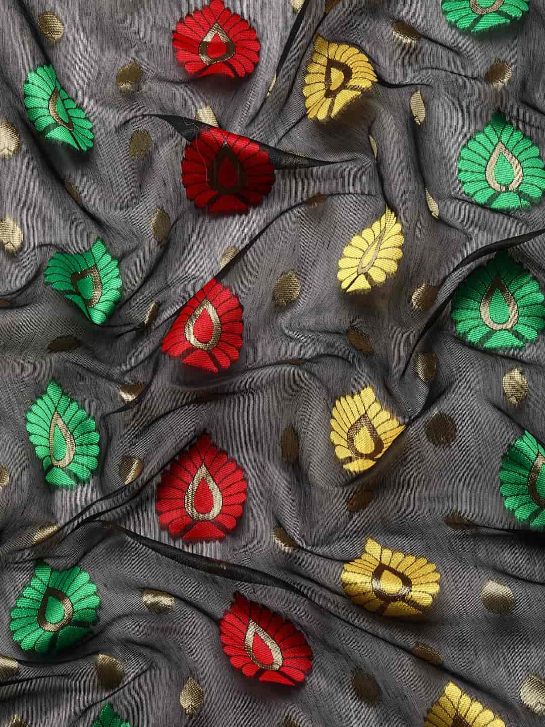 Black Pure Cotton Woven Zari Design Paisley Saree with Unstitched Blouse - Hiral Fashion
