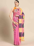 Pink Pure Cotton Woven Zari Design Paisley Saree with Unstitched Blouse - Hiral Fashion