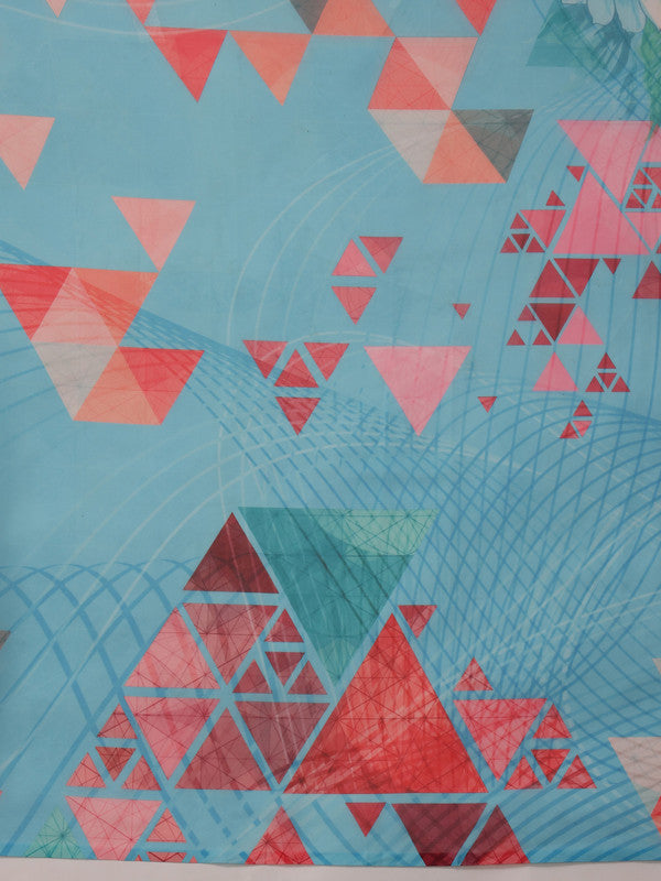 Blue Polyester Digital Print Abstract Saree with Unstitched Blouse - Hiral Fashion