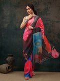 Multicolor Polyester Digital Print Abstract Saree with Unstitched Blouse - Hiral Fashion