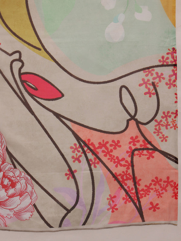 Multicolor Polyester Digital Print Abstract Saree with Unstitched Blouse - Hiral Fashion