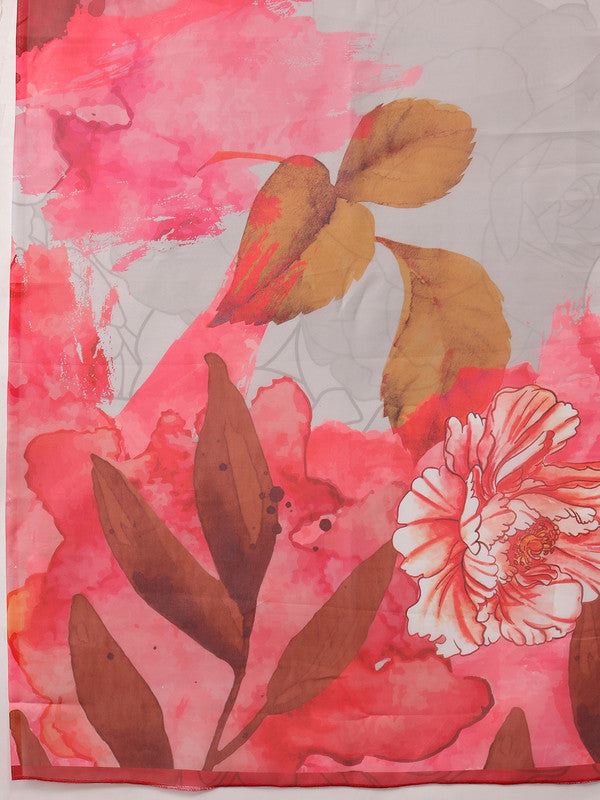 Multicolor Polyester Digital Print Abstract Saree with Unstitched Blouse - Hiral Fashion