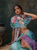 Multicolor Polyester Digital Print Abstract Saree with Unstitched Blouse - Hiral Fashion