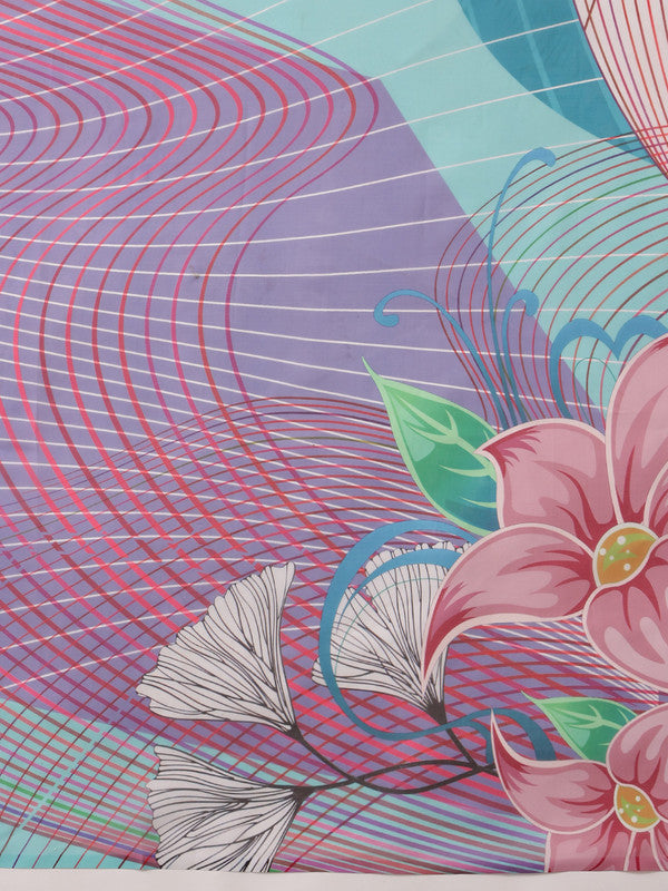 Multicolor Polyester Digital Print Abstract Saree with Unstitched Blouse - Hiral Fashion