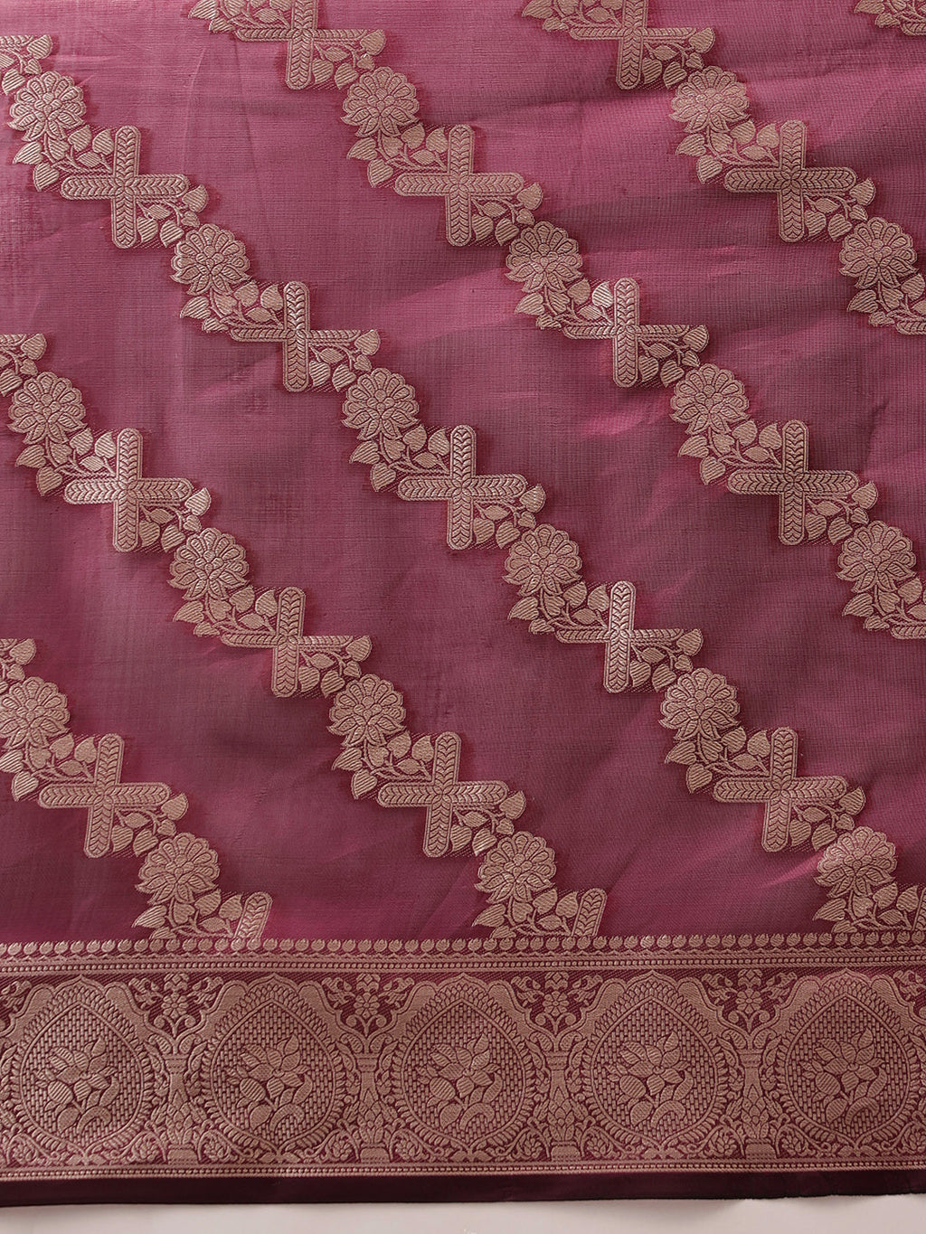 Hiral Fashion Purple Banarasi Organza Silk Lahariya Woven Design Saree
