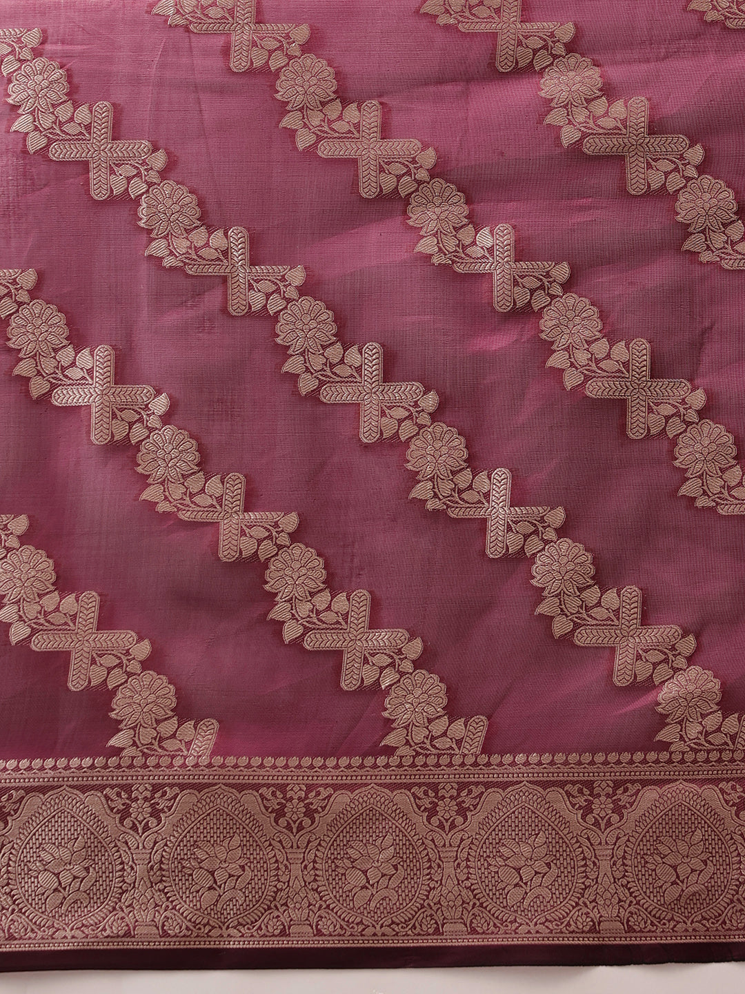 Hiral Fashion Purple Banarasi Organza Silk Lahariya Woven Design Saree