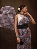 Gray Cotton Blend Digital Print Abstract Saree with Unstitched Blouse - Hiral Fashion